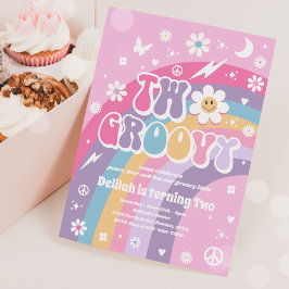 Två Groovy 2:a födelsedag Fredsborrning Kärlek Par Inbjudningar