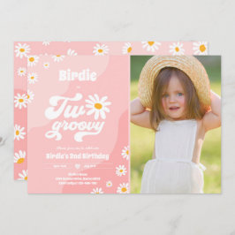 Två Groovy 2:a födelsedag Party Boho Retro Daisy Inbjudningar