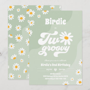 Två Groovy 2:a födelsedag Party Boho Retro Daisy Inbjudningar