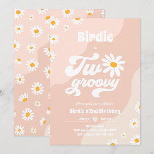 Två Groovy 2:a födelsedag Party Boho Retro Daisy Inbjudningar