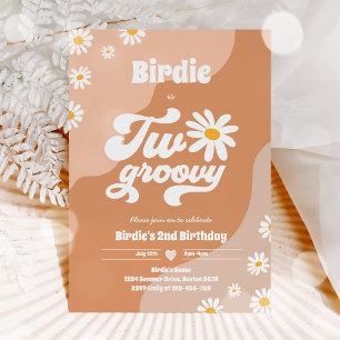 Två Groovy 2:a födelsedag Party Boho Retro Daisy Inbjudningar