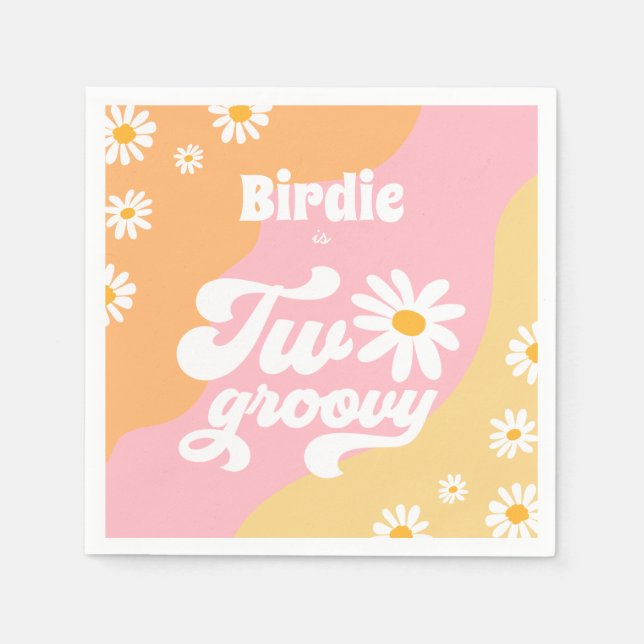 Två Groovy 2:a födelsedag Party Boho Retro Daisy Pappersservett (Framsidan)