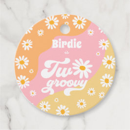 Två Groovy 2:a födelsedag Party Retro Daisy Party Gåvor Etiketter