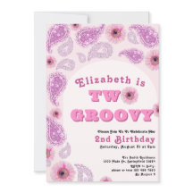 Två Groovy 2:a födelsedag Rosa Paisley Flower Powe