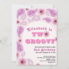Två Groovy 2:a födelsedag Rosa Paisley Flower Powe Inbjudningar