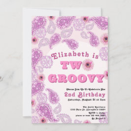 Två Groovy 2:a födelsedag Rosa Paisley och Flowers Inbjudningar