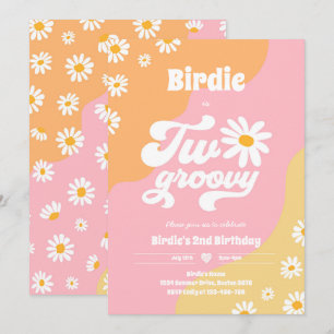 Två Groovy 2:a födelsedagen Party Boho Retro Daisy Inbjudningar