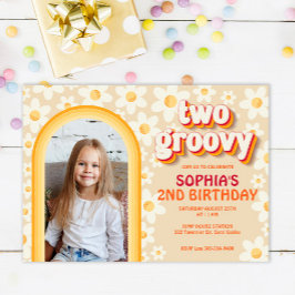 Två Groovy 2:a födelsedagsinbjudan till foto | Ret Anteckningskort