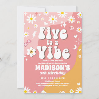 Två Groovy 5:e födelsedag Regnbåge Peace Kärlek Pa Inbjudningar