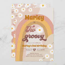 Två Groovy andra födelsedagen andra Retro Boho- Da Inbjudningar
