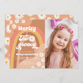 Två Groovy andra födelsedagen andra Retro Boho- Da Inbjudningar