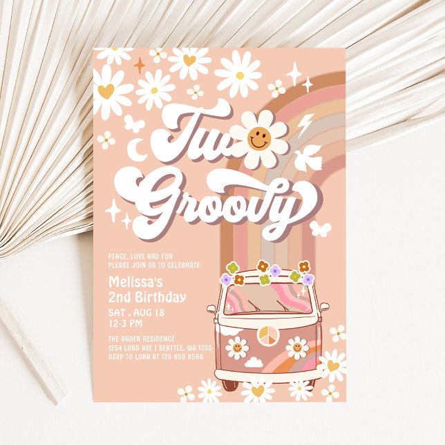 TVA Groovy Beige Mauve Daisy 2-års födelsedag Inbjudningar (Skapare uppladdad)