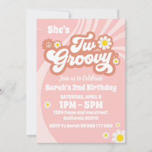 Två Groovy Boho Retro Daisy 2:a födelsedagen Party Inbjudningar