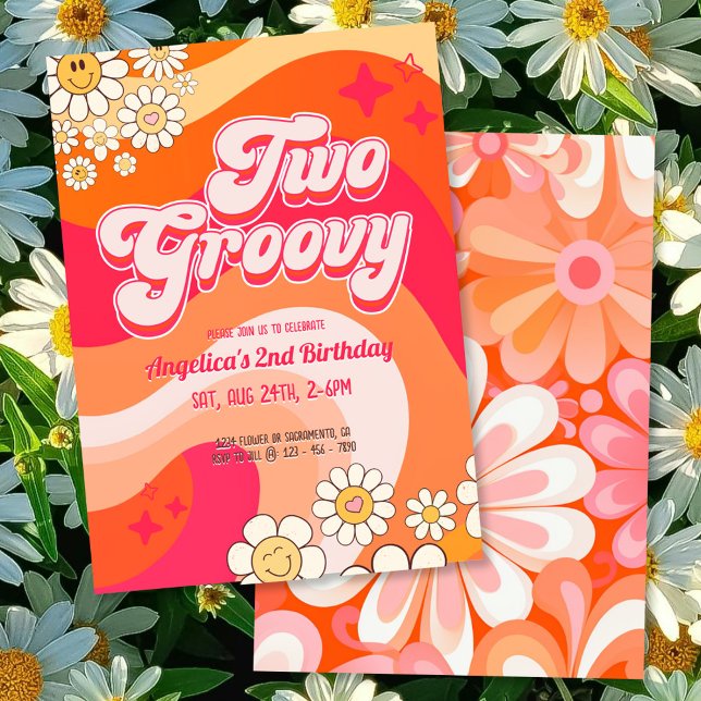 Två Groovy Colorful Girly Birthday Inbjudningar (Skapare uppladdad)
