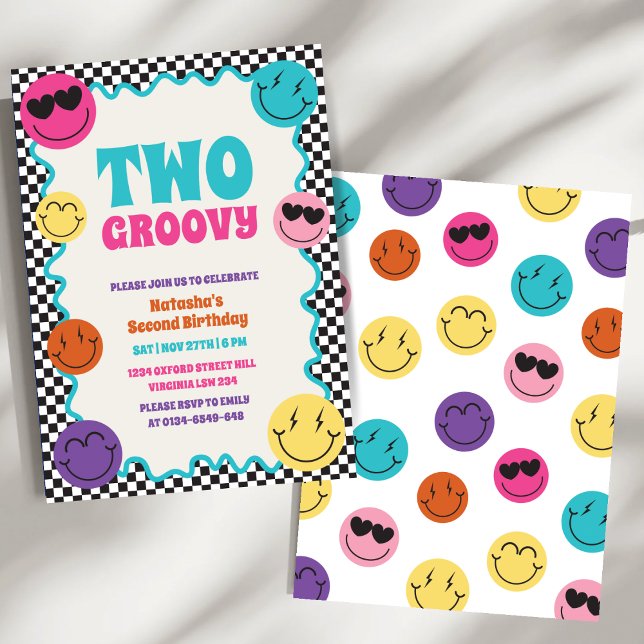 Två Groovy Colorful Retro Smiles i andra födelseda Inbjudningar (Skapare uppladdad)