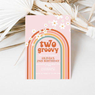 Två Groovy daisy boho blommigt regnbåge 2 år Inbjudningar
