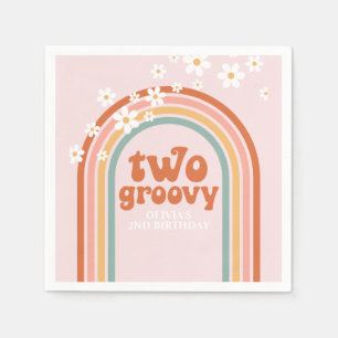 Två Groovy daisy boho blommigt regnbåge 2 år Pappersservett