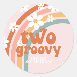 Två Groovy daisy boho blommigt regnbåge 2 år Runt Klistermärke