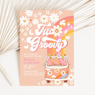 TVA Groovy Flicka Rosa Persika Van Daisy 2-års Föd Inbjudningar