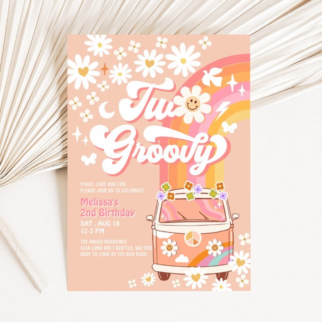 TVA Groovy Flicka Rosa Persika Van Daisy 2-års Föd Inbjudningar (Skapare uppladdad)