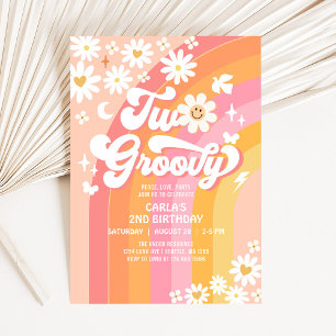 Två Groovy Födelsedag Daisy Hippie Födelsedag Inbjudningar