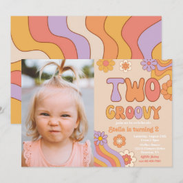 Två Groovy-fotoinbjudan | Groovy Birthday Inbjudningar