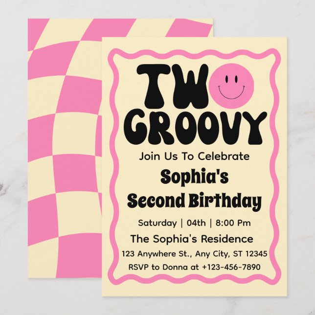 Två Groovy Girl 2-årsdag  Inbjudningar (Fram/baksida)