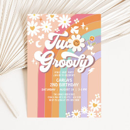 TVÅ Groovy Hippie 70-tal Retro 2-års födelsedag Inbjudningar