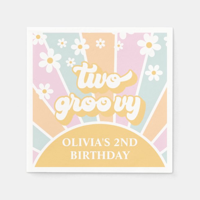 Två Groovy pastel Retro Sunshine daisy boho Pappersservett (Framsidan)