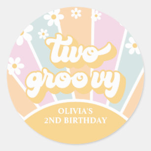 Två Groovy pastel Retro Sunshine daisy boho Runt Klistermärke