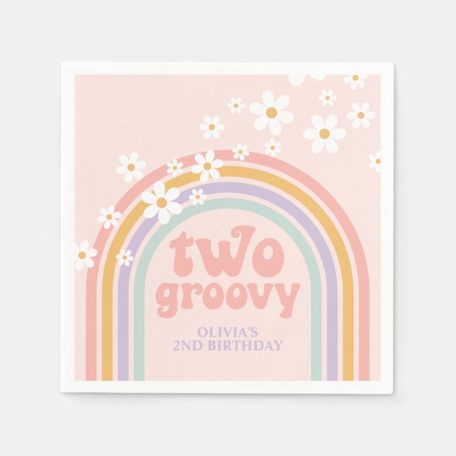två Groovy Pastell regnbåge 2-års födelsedag Pappersservett (Framsidan)