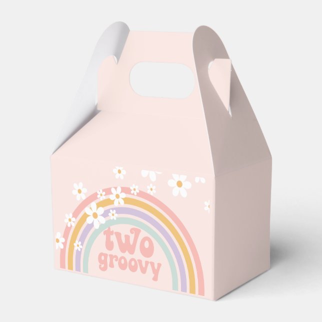 Två Groovy Pastell Retro Regnbåge med Prästkragar Presentaskar (Framsidan Sidan)