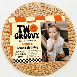 Två Groovy Pojke 2-års Födelsedagsfoto Inbjudningar