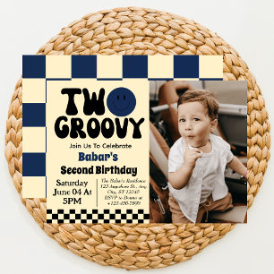 Två Groovy Pojke 2-års Födelsedagsfoto Inbjudningar