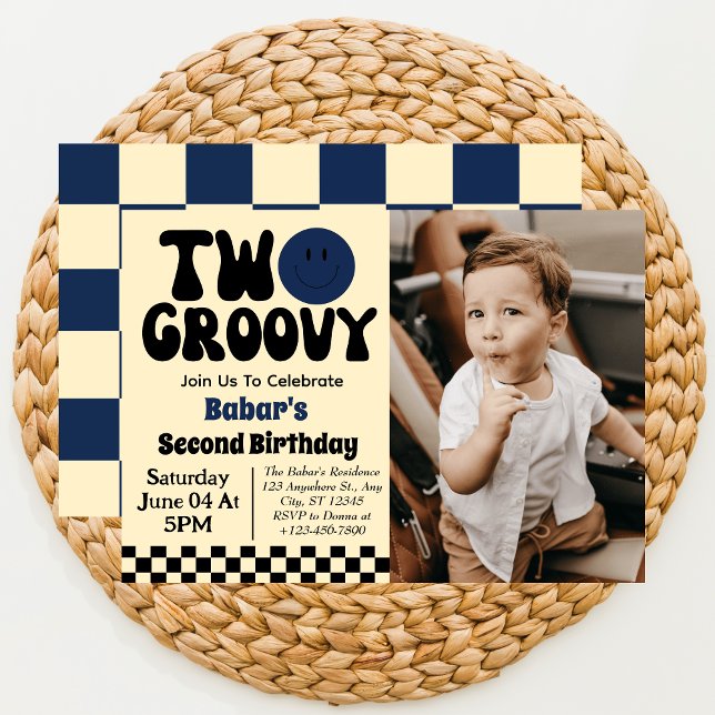 Två Groovy Pojke 2-års Födelsedagsfoto  Inbjudningar (Skapare uppladdad)