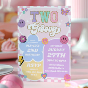 Två Groovy Preppy Varsity Patch 2:a födelsedagen P Inbjudningar