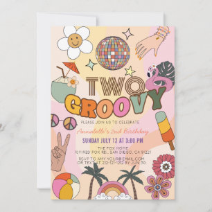 Två Groovy Retro 2:a födelsedagen Inbjudningar