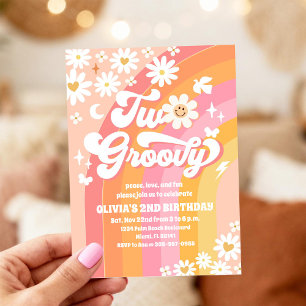 Två Groovy Retro 2-års Födelsedagsinbjudan Inbjudningar