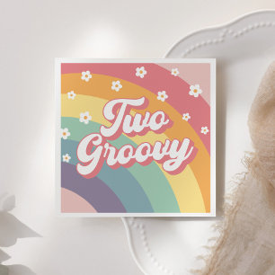 Två Groovy Retro 70s regnbåge Daisy 2:a födelsedag Pappersservett