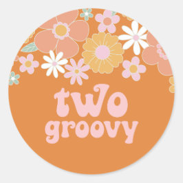 Två groovy retro blommiga 2-årsdag runt klistermärke