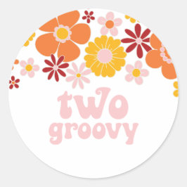 Två groovy retro blommiga 2-årsfödelsedagar runt klistermärke