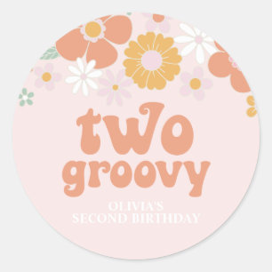 Två groovy retro blommiga andra födelsedagar runt klistermärke