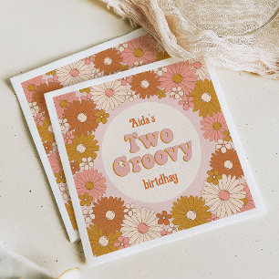 Två Groovy Retro-Blommigt 2:a födelsedagen Pappersservett