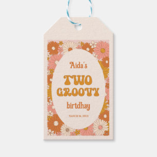 Två Groovy Retro-Blommigt 2:a födelsedagen Presentetikett