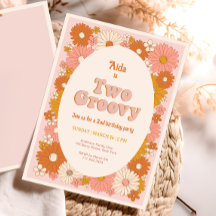Två Groovy Retro Blommigt 2:a födelsedagsinbjudan