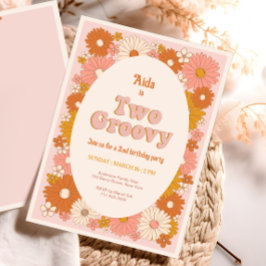 Två Groovy Retro Blommigt 2:a födelsedagsinbjudan Inbjudningar