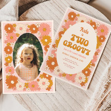Två Groovy Retro Blommigt 2:a födelsedagsinbjudan