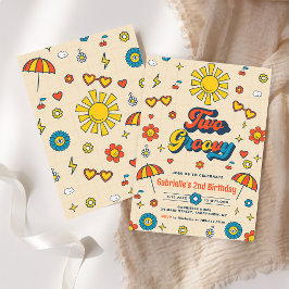 Två Groovy Retro-Daisy 2:a födelsedagen Party Inbjudningar