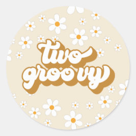 Två Groovy Retro-Daisy 2:a födelsedagen Runt Klistermärke