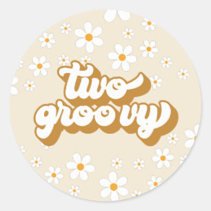 Två Groovy Retro-Daisy 2:a födelsedagen Runt Klistermärke